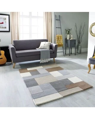 Modern Hand Tufted Wool Area Rug New Geometrical Abstract Design Premium Quality - Image 1 of 3