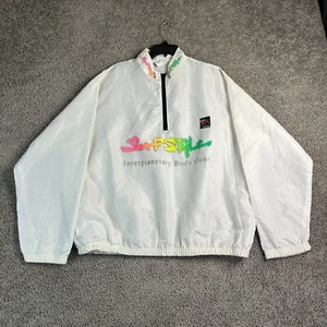 VTG Surf Style Interplanetary Body Gear Windbreaker Jacket One Size White Neon - Picture 1 of 12