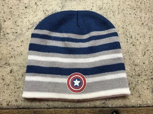 Marvel Captain America Blue Gray White Striped Acrylic Knit Beanie - Fast Ship - Picture 1 of 7