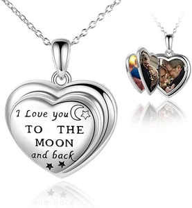 Locket Necklace That Holds 4 Pictures Sterling Sliver I Love You Heart Pendant - Picture 1 of 9
