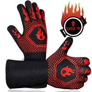 2x Grillhandschuhe Feuerfest 800°C Schutzhandschuhe Ofenhandschuh Hitzebeständig - Bild 1 von 10