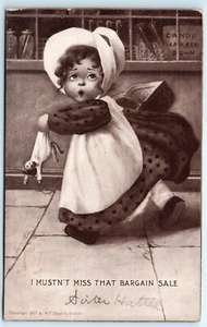POSTAL Niña con muñeca No debo perderme esa oferta 1907 - Imagen 1 de 2