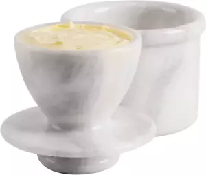 Handmade Marble Butter Keeper - Elegant White Butter Crock for Kitchen Decor - Picture 1 of 12