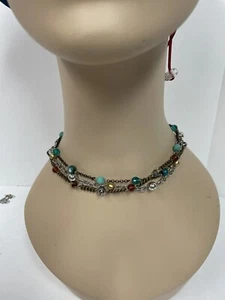 BRIGHTON FOXFIRE Multi Colors Beads Silver Triple Strand NECKLACE - Picture 1 of 9