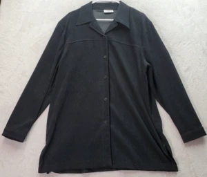 Kathy Ireland Shacket Women 1X Black Velour Long Sleeve Slit Collar Button Front - Picture 1 of 10