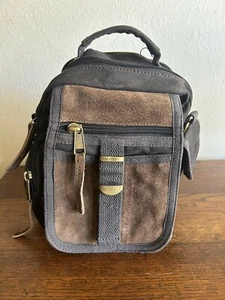 Rothco Leather Canvas Multi pocket Gray & Brown Mens Travel Messenger Bag - Picture 1 of 9