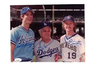 Dale Murphy Tommy Lasorda Robin Yount Signed 8x10 Photo JSA - Picture 1 of 2