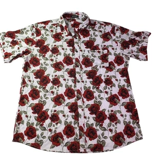 MCEDAR Shirt Mens 2XL White Red Rose Floral Button Up Short Sleeve Pocket Casual - Picture 1 of 7