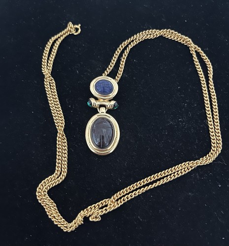 Collana con ciondolo scarabeo cabochon in vetro Givenchy vintage anni '80