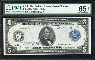 Fr 871a 1914 $5 Federal Reserve Note Chicago - Image 1 of 2