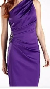 Jessica Howard Purple One-Shoulder Beaded Satin Formal Cocktail Evening Dress 14 - Picture 1 of 14