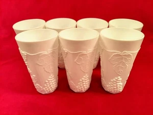 Set Of 7 Indiana White Milk Glass HARVEST GRAPE 6” Iced Tea Tumbler Colony 1950s - Picture 1 of 9
