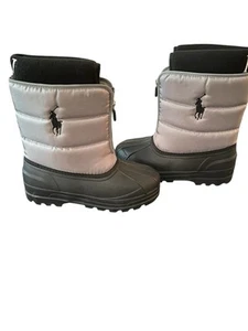 Polo Ralph Lauren Kids Snow Boots Silver Size 9 Outdoor Unisex Slip On Hiking - Picture 1 of 5