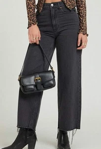 Pacsun Nora Black High Rise Wide Cropped Distressed Hem Wide Leg Jeans 23 NWT - Picture 1 of 11