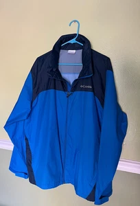 Columbia Rain Jacket Packable Hood  Blue Full Zip Windbreaker Jacket XL - Picture 1 of 3