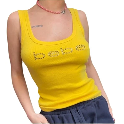 Camiseta Bebe Top Espalda Cruzada Tanque Logo Cristales Básica Deliciosa Costilla 266412 LEC Amarilla Foto 1 de 2