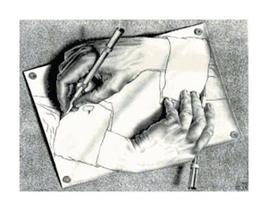 Handmade M.C. Escher Hand Drawing Hand Counted Cross Stitch Pattern Needlepoint - Picture 1 of 1