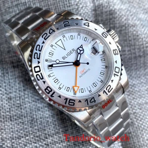 40/43mm Bliger White Dial Luminous Marks Sapphire Glass Rotating Bezel GMT Watch - Picture 1 of 9