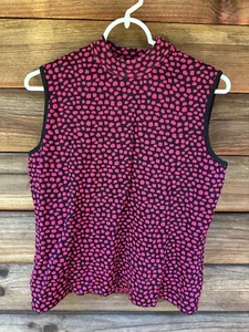 St John Collection Marie Gray Pink Black Dot Sleeveless Knit Sweater Top Sz S - Picture 1 of 4