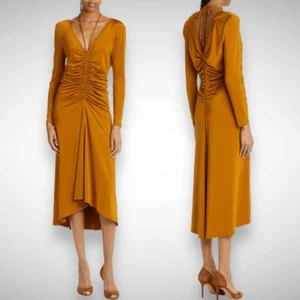 Veronica Beard Gilbert Antik Gold Jersey Langarm Rüschen Midikleid Gr. 00 - Bild 1 von 10