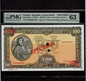 Irlanda 100 libras 1968 P-69as * PMG UNC 63 * muestra * - Imagen 1 de 8
