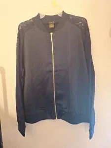 NWOT Lovey Women's IMAN Navy Blue Jacket With Lace Sleeves Size XL - Picture 1 of 4