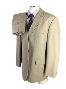 48R Brooks Brothers Madison Mens 2 Button Cotton Suit Sand Beige Pants 48 - Picture 1 of 12