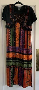 Vtg Carole Little Dress Size 10 Colorful Art Maxi Faux Bolero Shoulder Pads Tier - Picture 1 of 12