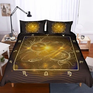 3D Sun Moon Cartoon Golden Quilt Cover Set Duvet Cover Bedding Pillowcases - Picture 1 of 5