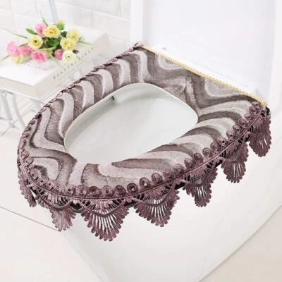 1x Cubierta de asiento de inodoro suave calentador alfombrilla cubierta lavable encaje cremallera cuero PU respaldo Foto 1 de 4