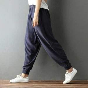 Lady Vintage Linen Cotton Harem Pants Casual Loose Drop Crotch Baggy Trouser New - Picture 1 of 12