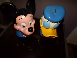 Moneda de plástico de colección 1971 Mickey Mouse y cabeza de pato Donald busto alcancías - Imagen 1 de 6