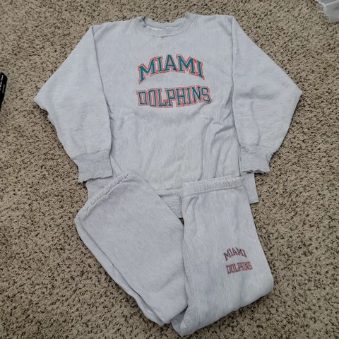 Vintage 80s Miami Dolphins Champion Reverse Weave Sweatshirt Set Pants XL NFL Cover