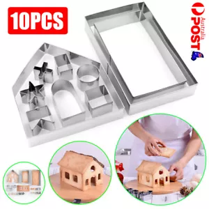 Xmas Gingerbread House Cookie Cutter Set 10Pcs Stainless Steel Biscuit Mould - Picture 1 of 10