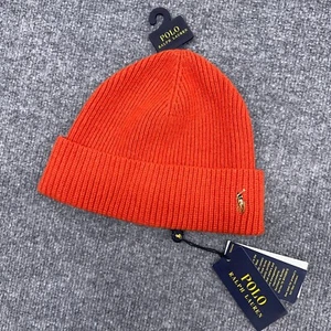 Cappello Polo Ralph Lauren berretto rosso arancione firmato polsino carne pony logo LANA NUOVO - Foto 1 di 5