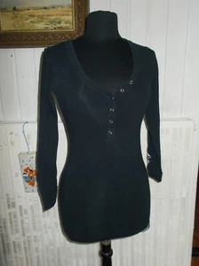 Tee shirt long manche longue coton noir NIKITA taille XS 34 36 col V imprimé - Picture 1 of 6