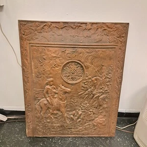 Antique 19th Century Copper Embossed Scenic Fireplace Cover/Front Cowboy Indian - Picture 1 of 15