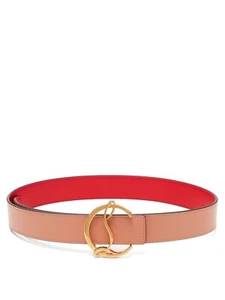 CHRISTIAN LOUBOUTIN LOGO BELT - GOLD BUCKLE (NUDE/RED) (NEW WITH BOX) - Picture 1 of 13