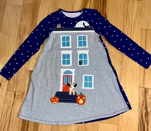MINI BODEN GIRLS GRAY & NAVY HALLOWEEN DRESS SIZE 11-12 EXCELLENT COND DD - Picture 1 of 4