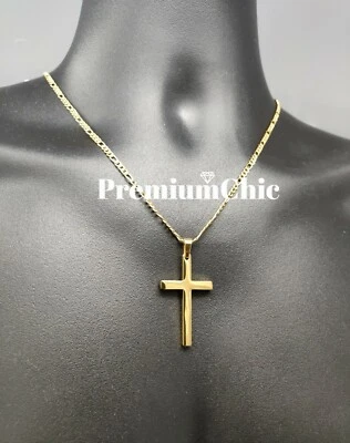 Унисекс из нержавеющей стали позолоченный Figaro цепочка ожерелье w крест подвеска ювелирных изделий - Изображение 1 из 4