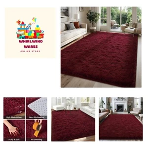 Rugs for Bedroom Living Room, 5x7 ft Burgundy Red Area Rug, Fluffy Soft Washa... - Picture 1 of 8
