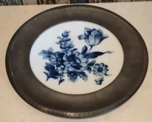 Plato de porcelana, plato de pared con borde de estaño, 28 cm - Imagen 1 de 5