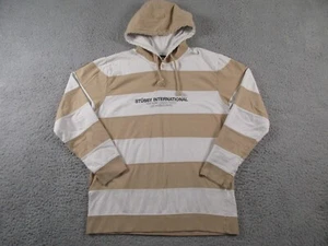 Stussy Hoodie Mens Large Brown White Rugby Pullover Streetwear Retro 90s - Picture 1 of 11
