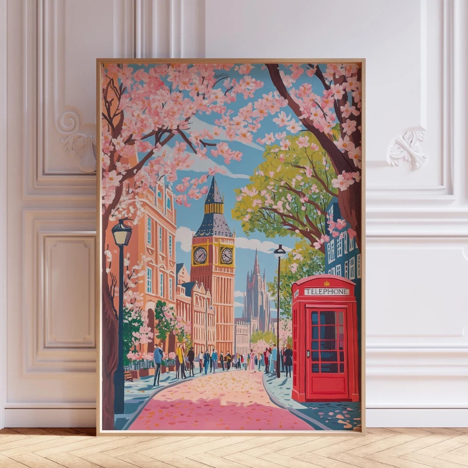 Pink London England Travel Wall Art Print Poster - Image 1 of 4