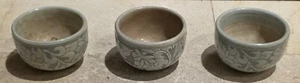 Vintage Signed Set of 3 Celadon Pottery Teacup - Picture 1 of 8