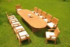 13-Pc Outdoor Teak Dining Set: 117" Masc Oval Extn Table, 12 Arm Chairs Lagos