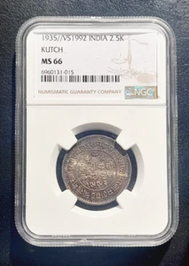 1935 INDIA Silver 2 1/2 KORI: NGC MS 66 (Princely State of Kutch) - Picture 1 of 4