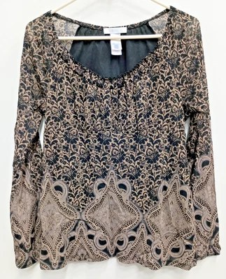 Top Babydoll Vintage LizWear Mujer Mediano Marrón Floral Manga Larga Hada Foto 1 de 4