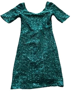 Vestido de Cóctel Mini Talla XXS Esmeralda Lentejuelas Forrado Brillante Elastizado Espalda Redonda - Imagen 1 de 8