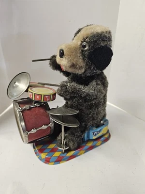 VINTAGE 1950's DANDY THE HAPPY DRUMMING PUP TIN LITHO TOY JAPAN MADE 🐶 🥁 - Image 1 of 4